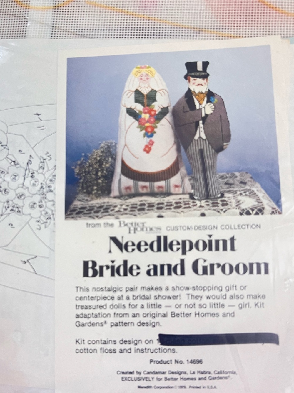 Vintage Candamar Designs 70s Needlepoint Kit Bride And Groom 17” Tall